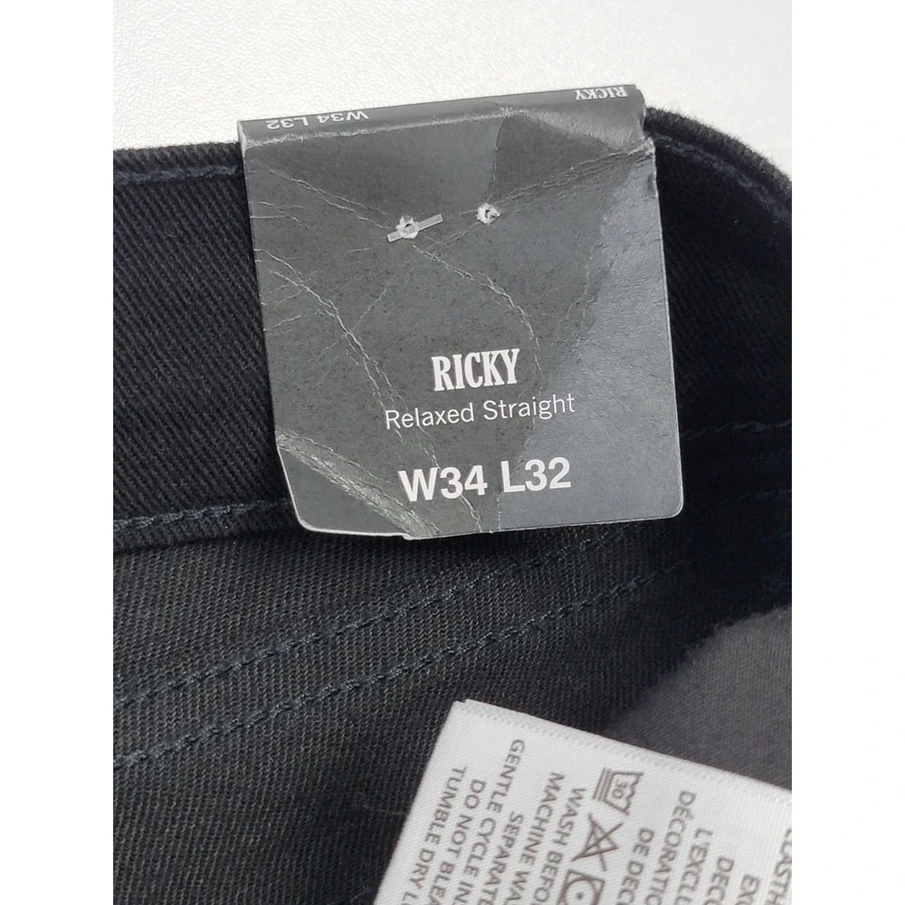 True Religion Mens Ricky Jeans Relaxed Straight Black 105713 Size W34XL32 New